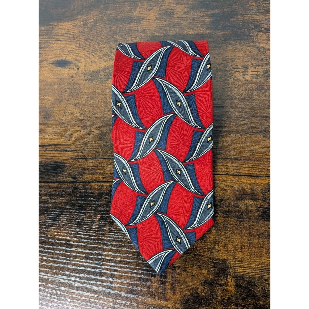 Vintage JZ Richards‎ Silk Tie 60" Red Blue Floral Style Geometric